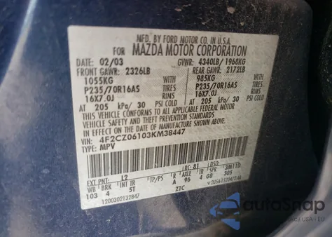 2003 Mazda Tribute Es z USA, uszkodzony, nr VIN 4F2CZ06103KM38447